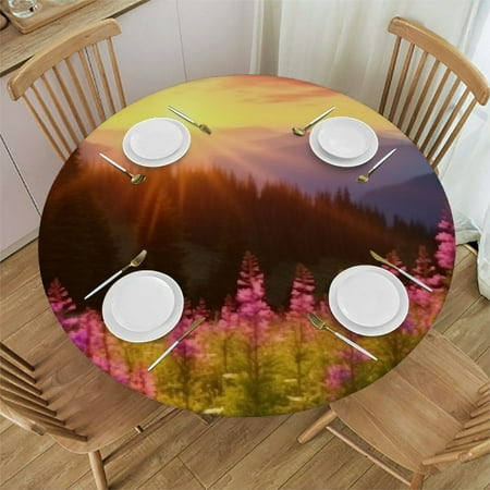 

Orinice Flowers Sunset Forest Round Table Cover Stain Resistant Washable Indoor Outdoor Tablecloth Kitchen Dining Wedding Parties Waterproof 100% Polyester Fiber 31-35