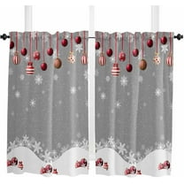 Christmas Green Kitchen Curtain 39 Inch Length Window Curtains and Drapes for Cafe/Living Room, Winter White Snowflakes Xmas Balls Window Treatment Rod Pocket Drapery Panels Curtains, 27.5x39