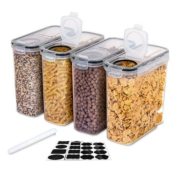Behome 4 Pack Cereal Containers Storage Set(135.2 oz), Airtight Large Food Storage Containers, BPA-Free Pantry Organization and Storage for Cereal , Rice, Pasta, Includes 24 Labels & Marker Pen