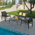 thumbnail image 2 of Costway 4 Piece Patio Furniture Set Loveseat Sofas with Armrest, Glass Table, Deck, Black, 2 of 10