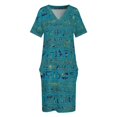 thumbnail image 4 of Egyptian hieroglyphs on teal leather texture Loose Pocket Dress Female clothing beach dress, 4 of 7