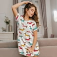thumbnail image 3 of Fotbe Dachshund Dog Puppy Bata de Dormir para Mujer con Estampado, Camisón de Algodón de Manga Corta, Ropa de Dormir Casual, 3 of 6