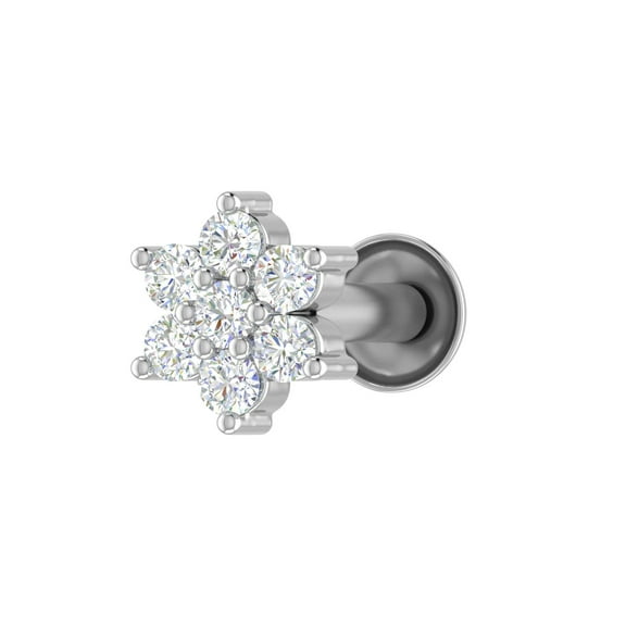 1/10 Carat 7-Stone Cluster Diamond Nose Pin Stud in 18K White Gold (SI1-SI2 Clarity)