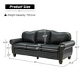 thumbnail image 5 of Genuine Leather 3 Seater Sofa with Rolled Arms Nailhead Trims Solid Wooden Legs Living Room Reading Black, 5 of 8