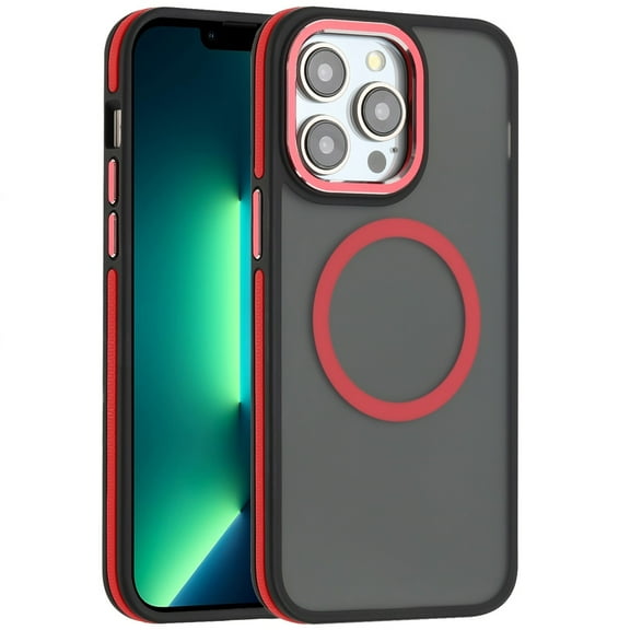 For Apple iPhone 15 Pro Max Frosted Translucent Back Hybrid with Magnetic Circle MagSafe Compatible, Military Grade Shockproof Cover ,Xpm Phone Case [ Red ]