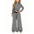 thumbnail image 3 of UKHCCC Girls 2 Piece Outfit, Striped Long Sleeve Crop Top and Wide Leg Pants Set with Drawstring Waist, Fall Winter Clothes Ages 7-15, 3 of 9