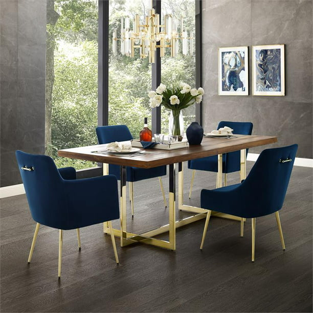 Perogo Velvet Dining Side Chair, Dark Blue Velvet Dining Room Chairs