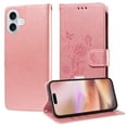 thumbnail image 2 of Designed for iPhone 16 Plus Case Wallet,Women Flip Folio Cover with Butterfly & Flower Embossed PU Leather Stand Credit Card Holders Slots Wrist Strap Shockproof Phone Case,Pink, 2 of 11