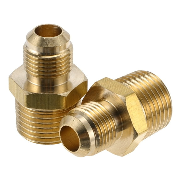 Unique Bargains 2 Pcs Brass Pipe Fittings for Air Conditioning 3/8"SAE x 1/2"NPT Flared Fitting Adapter Brass Pipe Extension Joint Connectors
