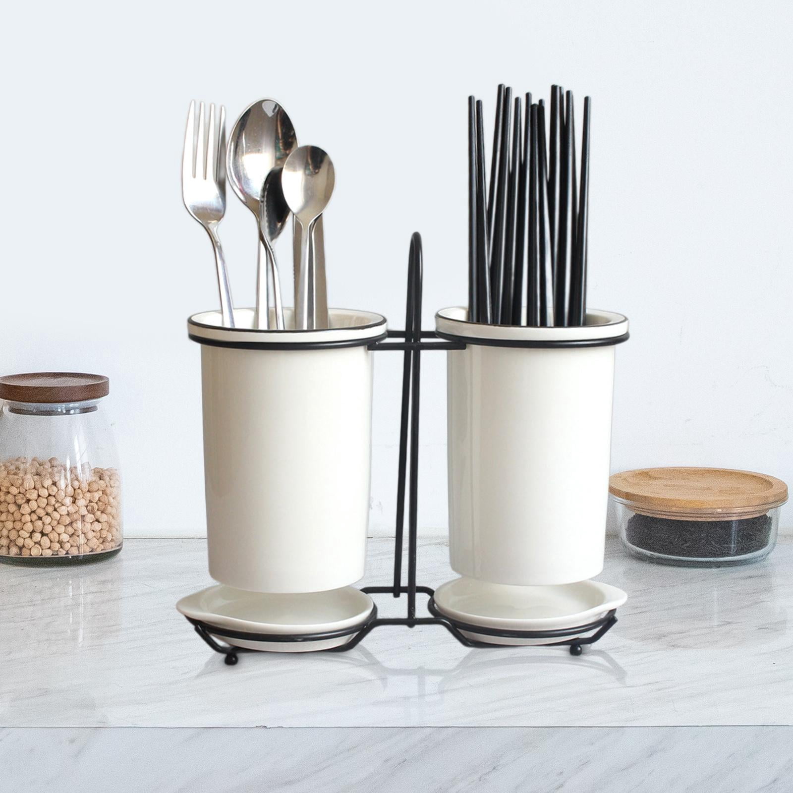 TISHITA Chopsticks Cage Draining Organizer Porcelain with Drain Tray Storage Rack Home Kitchen Utensil Holder Silverware Cutlery Rack A
