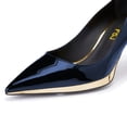 thumbnail image 4 of FSJ Women Unique Gold Chain Chunky High Heel Pumps Pointed Closed Toe Slip On Ladies Simple Office Comfy Party Slide Shoes Size 8 Blue, 4 of 4