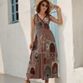 thumbnail image 4 of Red Ornate Arch Collage Pattern Womens Night Club Maxi Dress V Neck Sleeveless Bohemia Long Dresses, 4 of 9