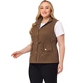 thumbnail image 3 of DARING DIVA Women's Plus Size Lightweight Sleeveless Anorak Cargo Vest 1X Brown, 3 of 6