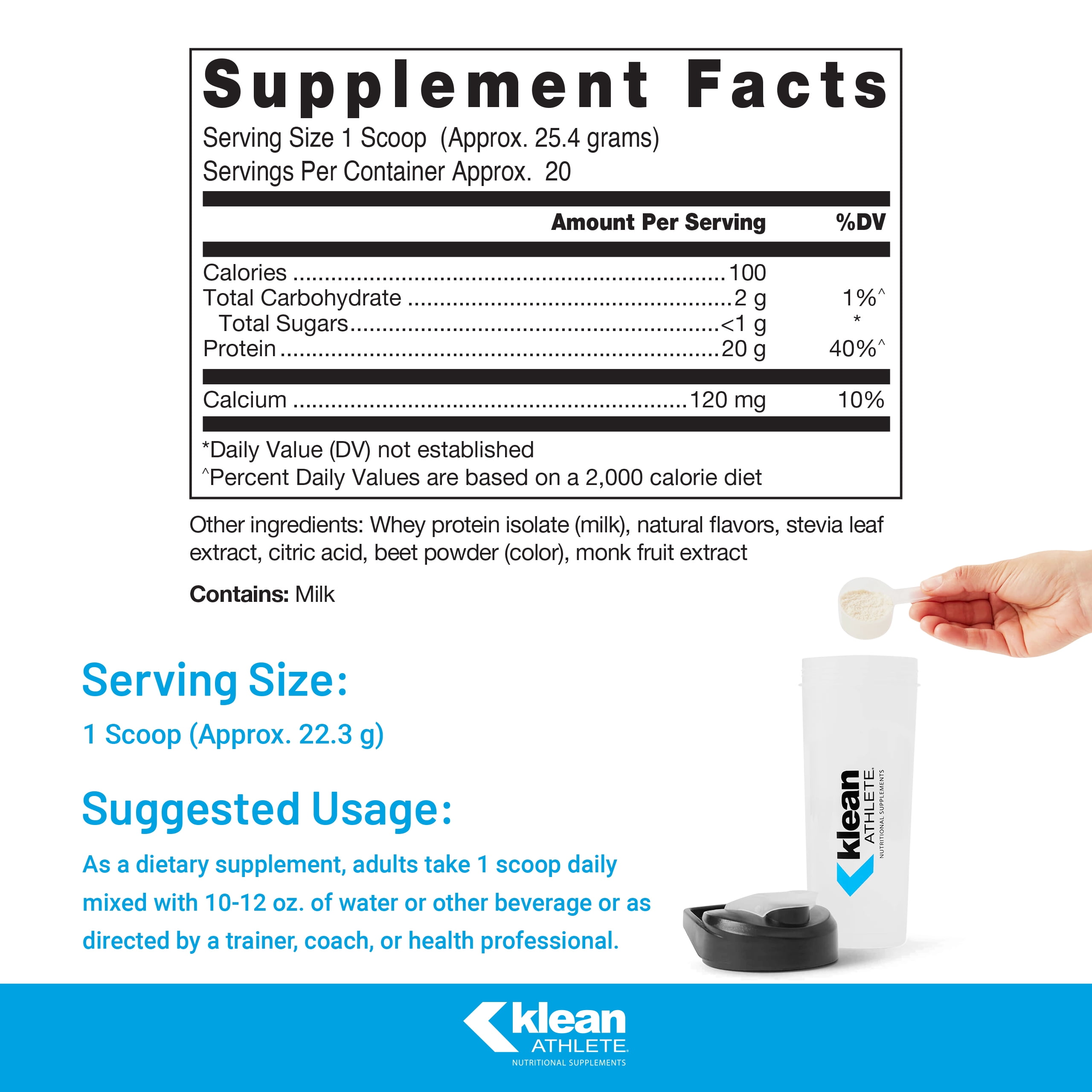Klean ATHLETE Klean Isolate | Whey Protein Isolate to Enhance Daily Protein and Amino Acid Intake for Muscle Integrity* | NSF Certified for Sport | 18 Ounces | Natural Strawberry Flavor