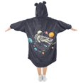 thumbnail image 2 of FORMRS Wearable Blanket Hoodie with Sleeves for Kids Cozy Flannel Sweatshirt, Black Record, 2 of 7