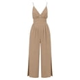 thumbnail image 6 of Two Piece Sets for Women Summer Crew Neck Lounge Short Jumpsuit With Adjustable Straps Side Slits And Pockets, 6 of 6