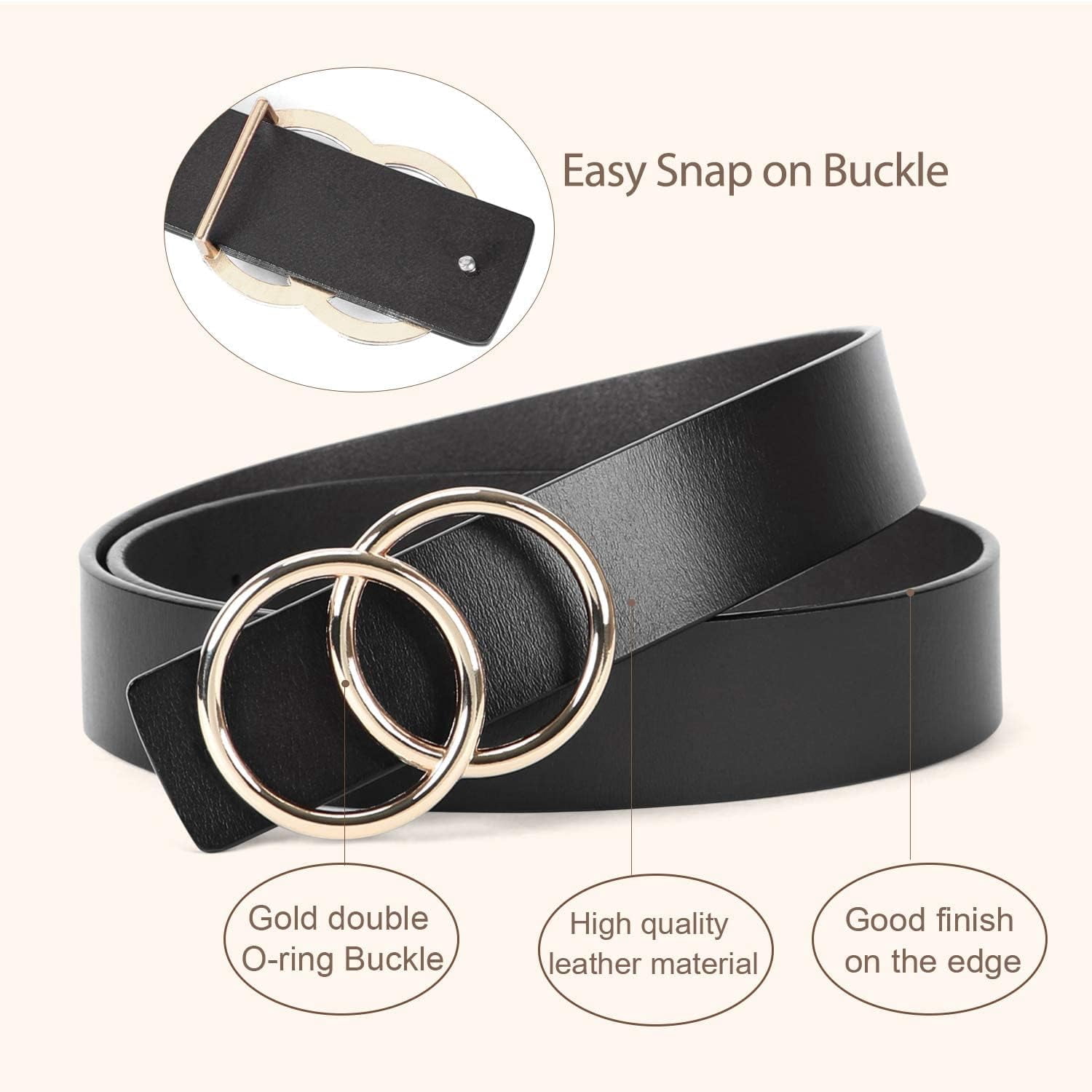 Women Leather Belt Fashion Double O-ring Soft Faux Leather Waist Belts 7254 Women Leather Belt Fashion Double O-Ring Soft Faux Leather  main image 2