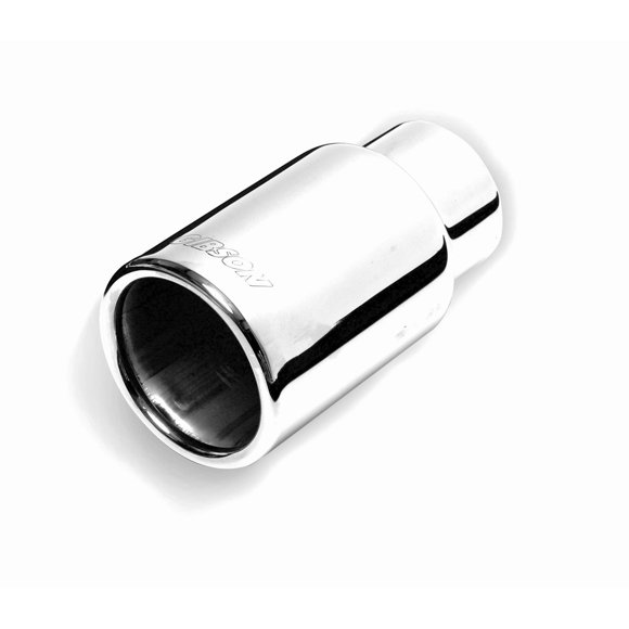 Gibson Exhaust Exhaust Tail Pipe Tip 500632 2-1/2 Inch Inlet; 3-1/2 Inch Outlet; Polished Stainless Steel; Round; Straight Cut; Rolled Edge; 12 Inch Length
