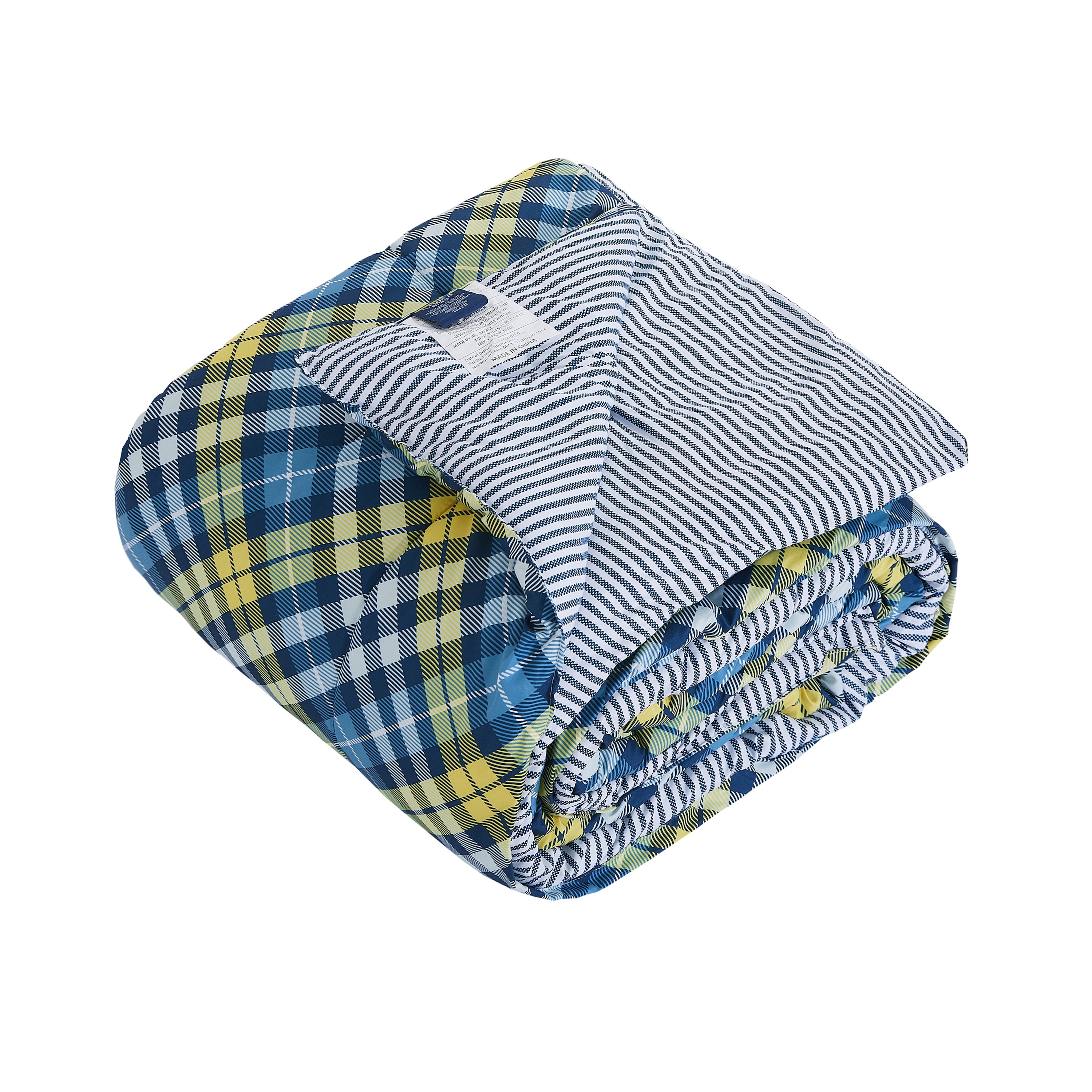 Chaps Kids 2-Piece Reversible Microfiber Comforter and Sham Bedding Set - Diagonal Plaid - Blue/Yellow - Size Twin