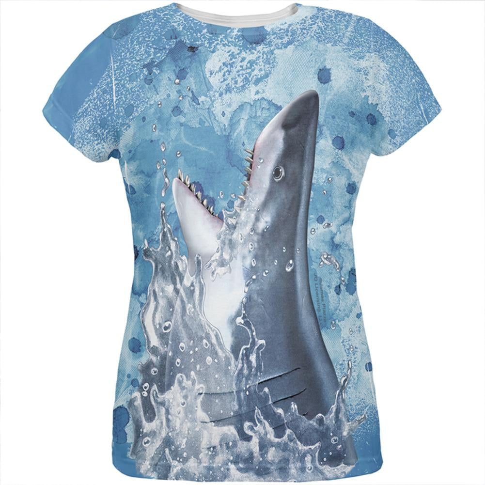Old Glory - Hungry Great White Shark Breaching All Over Womens T Shirt ...