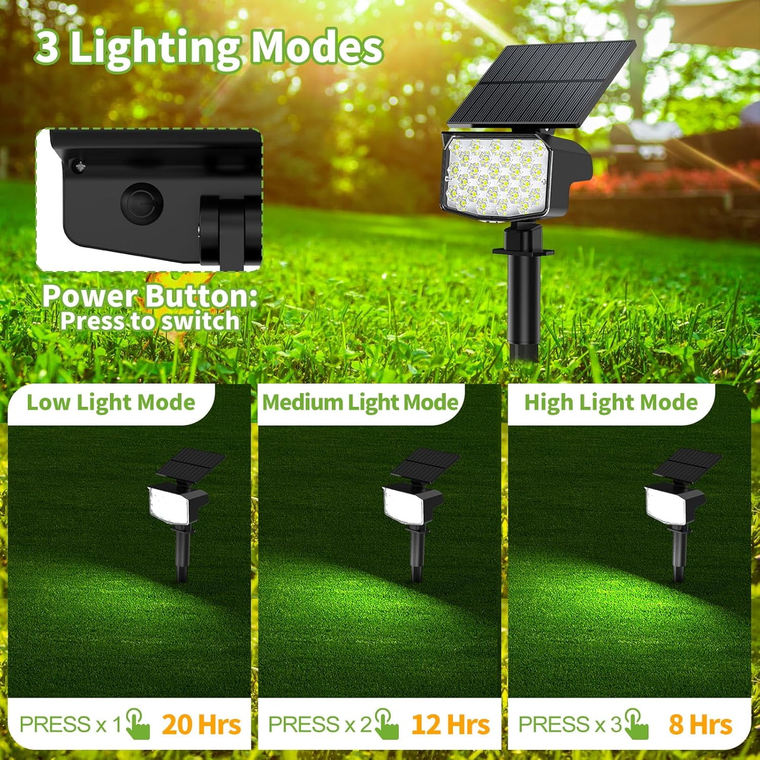 Solar Spot Lights Outdoor, 8 Pack, 3 Modes, Adjustable Landscape Solar Lights, IP65 Waterproof for Walkway, Yard, Garden, Driveway Security-Cool White