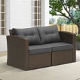 thumbnail image 3 of Cozyhom Brown Wicker Rattan Patio Loveseat,Sectional Couch Corner Chair with Armrest and Dark Gray Cushions, 3 of 7
