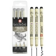 Sakura Pigma Micron - Pigment Fineliner Pens - 10/12/Brush - Wallet of 3 - Black Ink