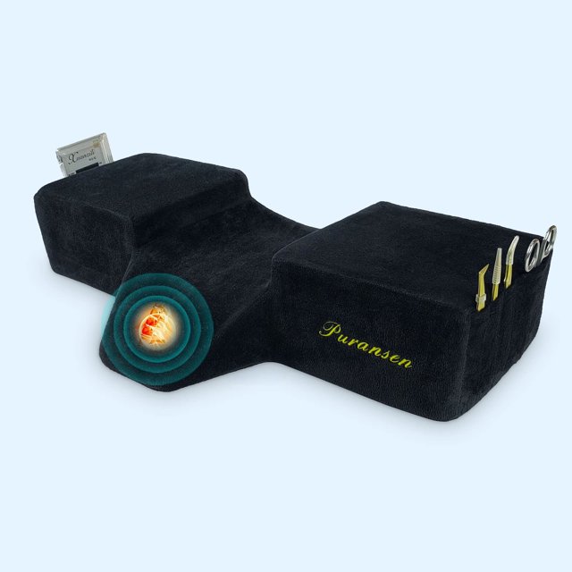 Puransen Almohada de extensión de pestañas, almohada ergonómica de espuma viscoelástica con soporte para cuello y espalda, funda de almohada de terciopelo con dos bolsillos para herramientas en los la