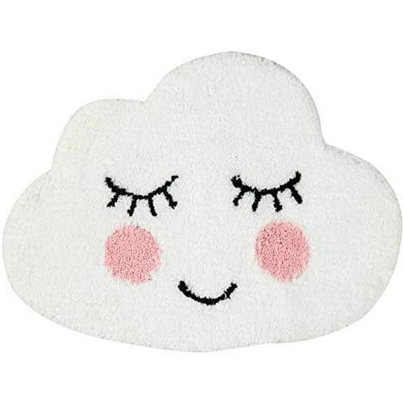 SELGRCE H·Y White Smile Face Cloud shaped Non-Slip Bathmat Area Rug for Bedroom Bathroom Kitchen Floor Soft Water Absorption Small Carpet for Kid's Room (18''x25'')