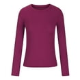 thumbnail image 4 of Idoravan Womens T Shirts Long Sleeve Crew Neck Basic Tee Women's Fall Fashion Long Sleeve Stretch Slim Fitted Ribbed T-Shirt Blouse Solid Basic Tops Hot Pink M, 4 of 5