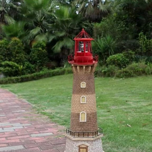 LED Solar Powered Lighthouse, 360 Degree Rotating Courtyard Lights A