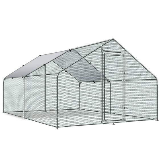 Tolead Large Metal Chicken Coop and Run with Tri-Supporting Wire Mesh, Silver Fits 20 Chickens, Ducks, Rabbits