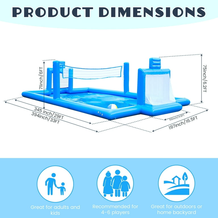 Relunch 33 FT Inflatable Volleyball Court for Kids Adults, 3 in 1 Inflatable Volleyball Football Basketball Court Field with 800W Blower for Beach Backyard Outdoor Party 33 x 16.5 x 6.2FT