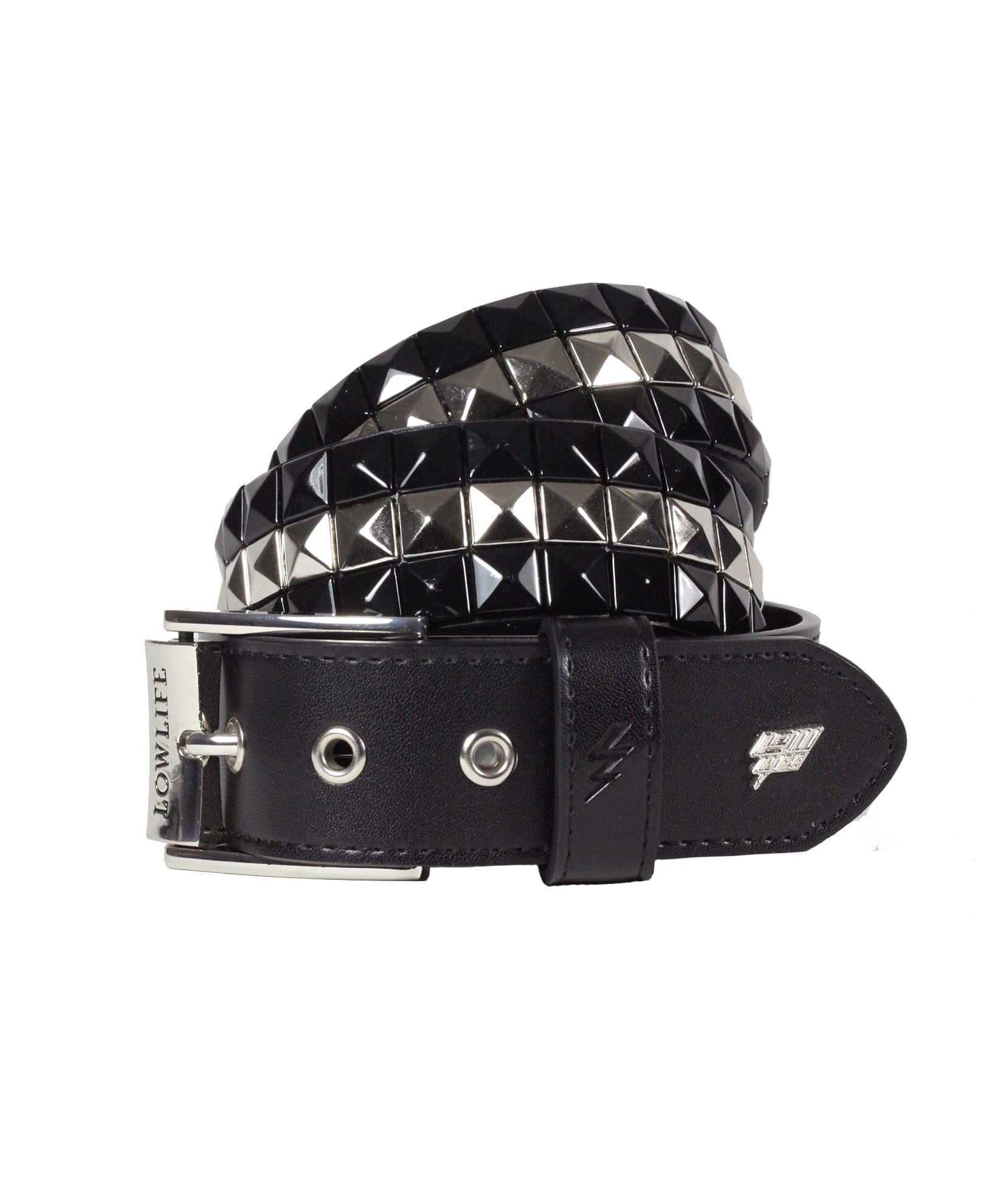 Black Silver Triple Buckle Studded Wide Statement Belt NWT Buy Black Studded Belt Silver 3 Row Rivet Wide 4.5 Cm  main image 2