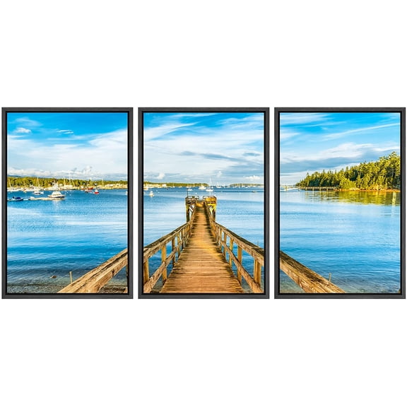 wall26 Framed Canvas Print Wall Art Set Vibrant Lake Forest Countryside Pier Nature Wilderness Photography Realism Decorative Landscape Colorful for Living Room, Bedroom, Office - 24"x36"x3