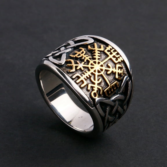 Viking Compass Celtic Knot Men 14K White Gold Rings Women Jewelry Vintage Punk Cool Stuff Fashion Accessories Gift