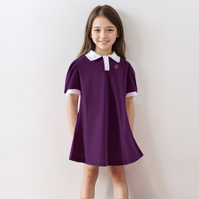 Robe Fille Enfants Tout-Petits Filles Été Col à Revers Manches Bouffantes Coupe Ample Robe Décontractée Robe Enfant Fille Violet 3 Ans-4 Ans