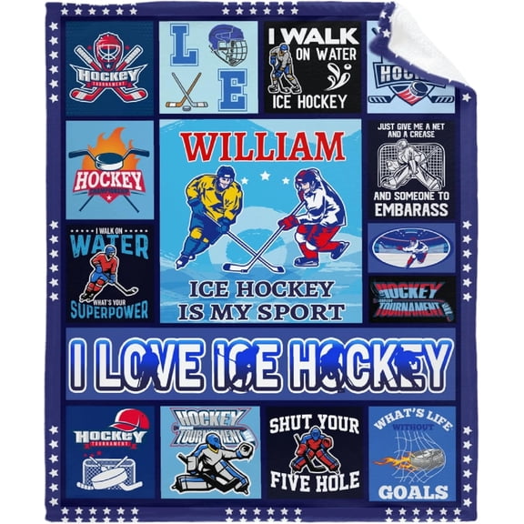 Custom Ice Hockey Gifts for Teen Boys Girls, Personalized Premium Flannel Blankets Gifts for Hockey Lovers Birthday Christmas Thanksgiving, Hockey Lovers Room Decor (60"×80"-L)