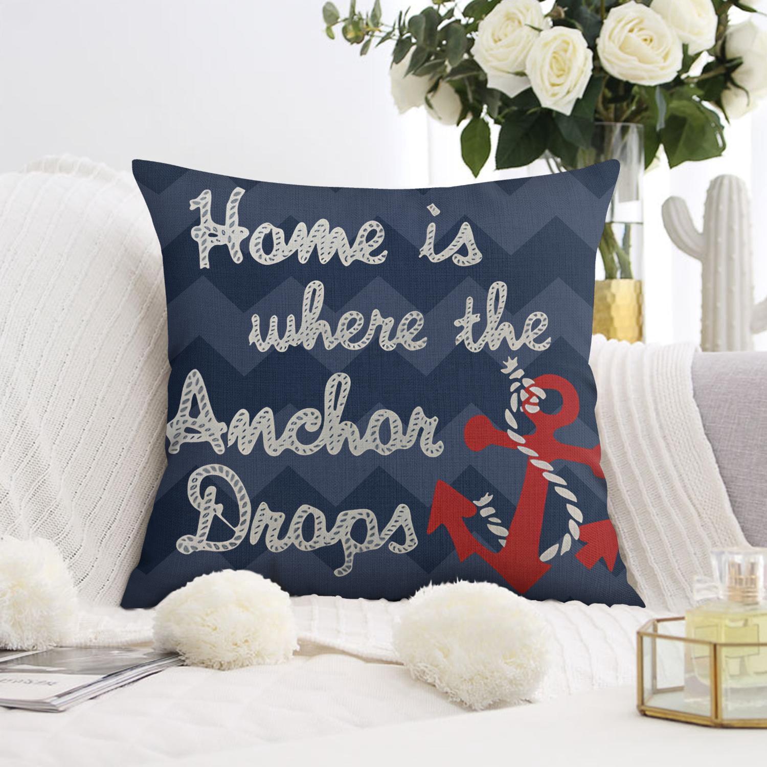 Blue Compass Anchor Sailboat Throw Pillow Cases 16x16, Set of 2, Coastal Navigation Throw Pillow Cases, Ocean Theme Decorative Cushion Covers for Couch Sofa Living Room Home