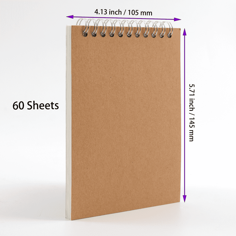 SEUNMUK 30 Pack A6 Spiral Bound Sketch Book, 4x5.7 inch Blank Drawing Sketch Pad Kraft Cover Spiral Notebook, 60 Sheets/120 Pages, Brown