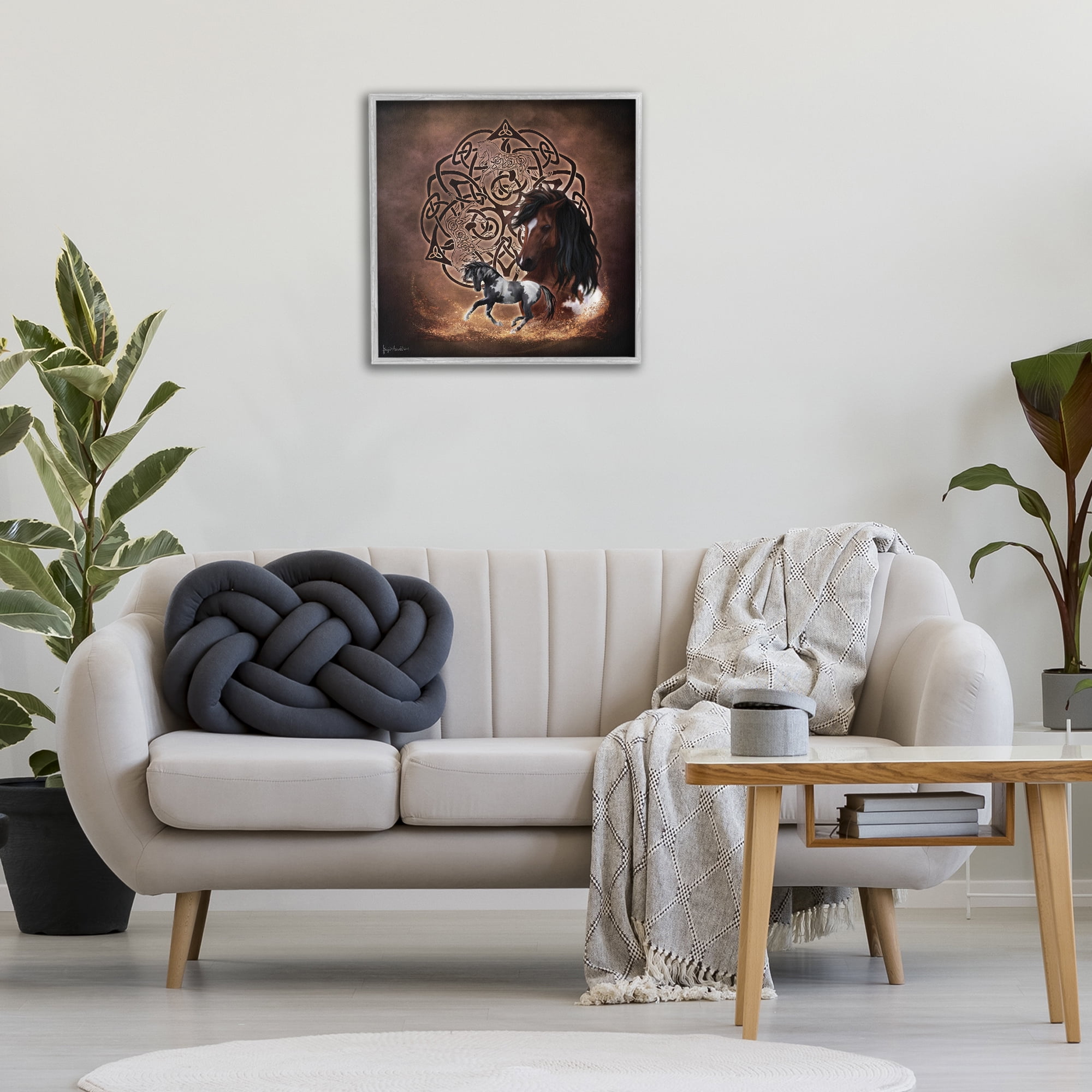 Stupell Industries Horse Celtic Knot Animals & Insects Painting Gray Framed Art Print Wall Art, 24 x 24