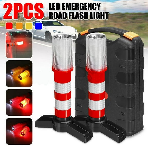 2Pcs LED Emergency Road Flash Flare Roadside Beacon Strobe Warning