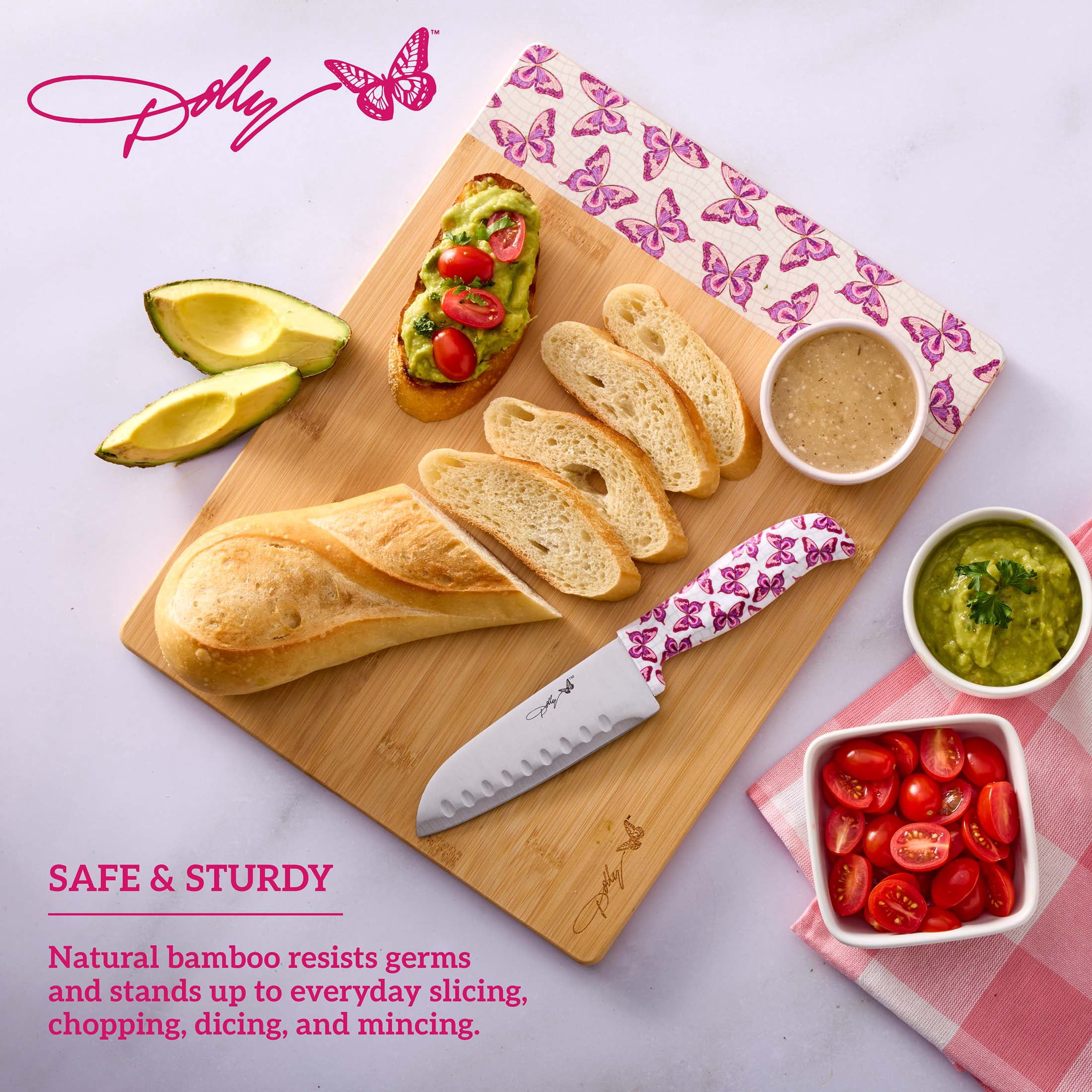 Dolly Parton Bamboo 11" x 14" Reversible Cutting Board with Pink Butterfly Print
