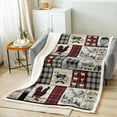 thumbnail image 2 of Rustic Farm Animal Fleece Bed Blanket Twin 60"X80" Retro Buffalo Plaid Farmhouse Cabin Throw Blanket Country Sheep Chicken Cow Print Sherpa Blanket,Grid Windmill Flannel Blanket Red Black Grey, 2 of 6