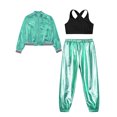 thumbnail image 3 of Haitryli Kids Girls Metallic Hip Hop Jazz Dance Outfit Long Sleeve Bomber Jacket Outwear Vest Top with Harem Pants Set Blue Green 16, 3 of 5