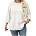 thumbnail image 2 of Hilenly Plus Size Crewneck Sweatshirt for Women 3/4 Sleeve Waffle Knit Tops Tunic Sweatshirts, 2 of 9