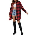 thumbnail image 5 of hirigin Women Long Plaid Coat, Long Sleeve Lapel Buttons Spring Street Casual Party Plaid Cardigan, 5 of 6
