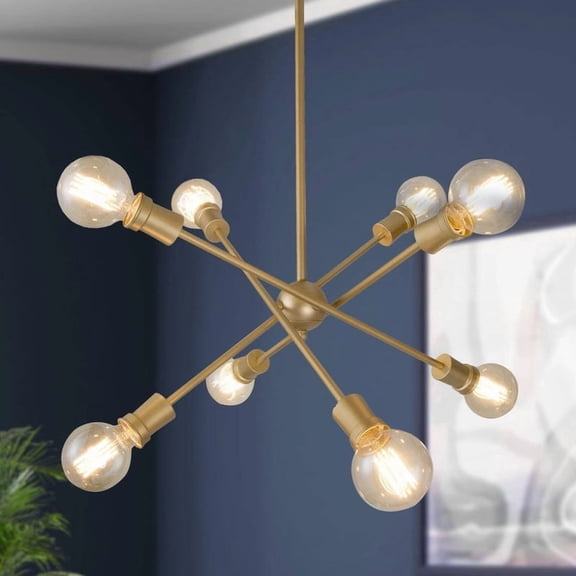 LNC 8-Light Modern Gold Sputnik Chandelier with Adjustable Rods for Living Room or Dining Room