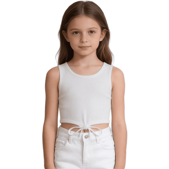 Ruyang Irregular Cut Tank Top for Girls Round Neck Belly Tied Bow Solid Sleeveless Top Summer Fashion Breathable Camisole Shirts
