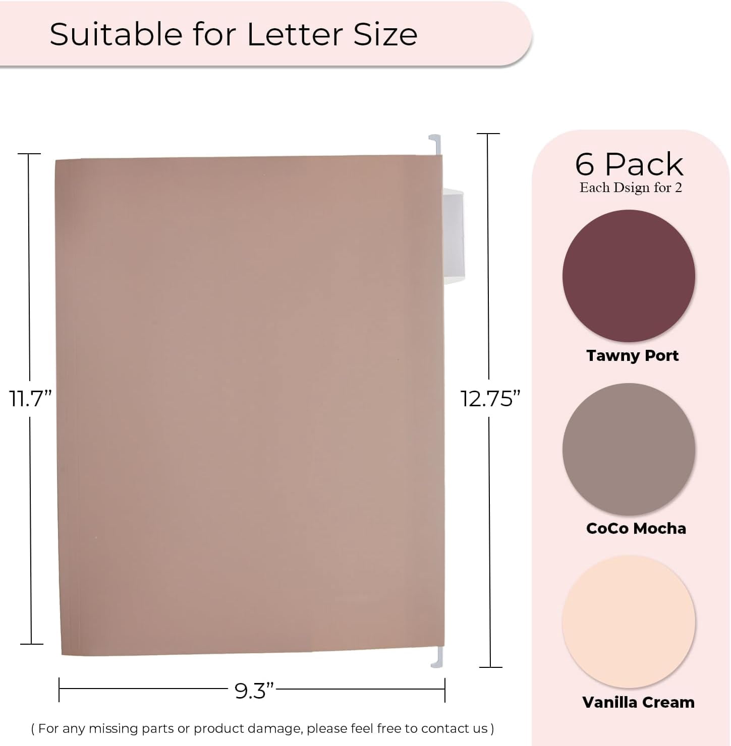 Letter Size - 6 Pack Extra Capacity Hanging File Folders Accordion Decorative File Folder Cute Colored Hanging Folder Organizer for Office Home with 1/5-Cut Adjustable Tabs, Mocha Color